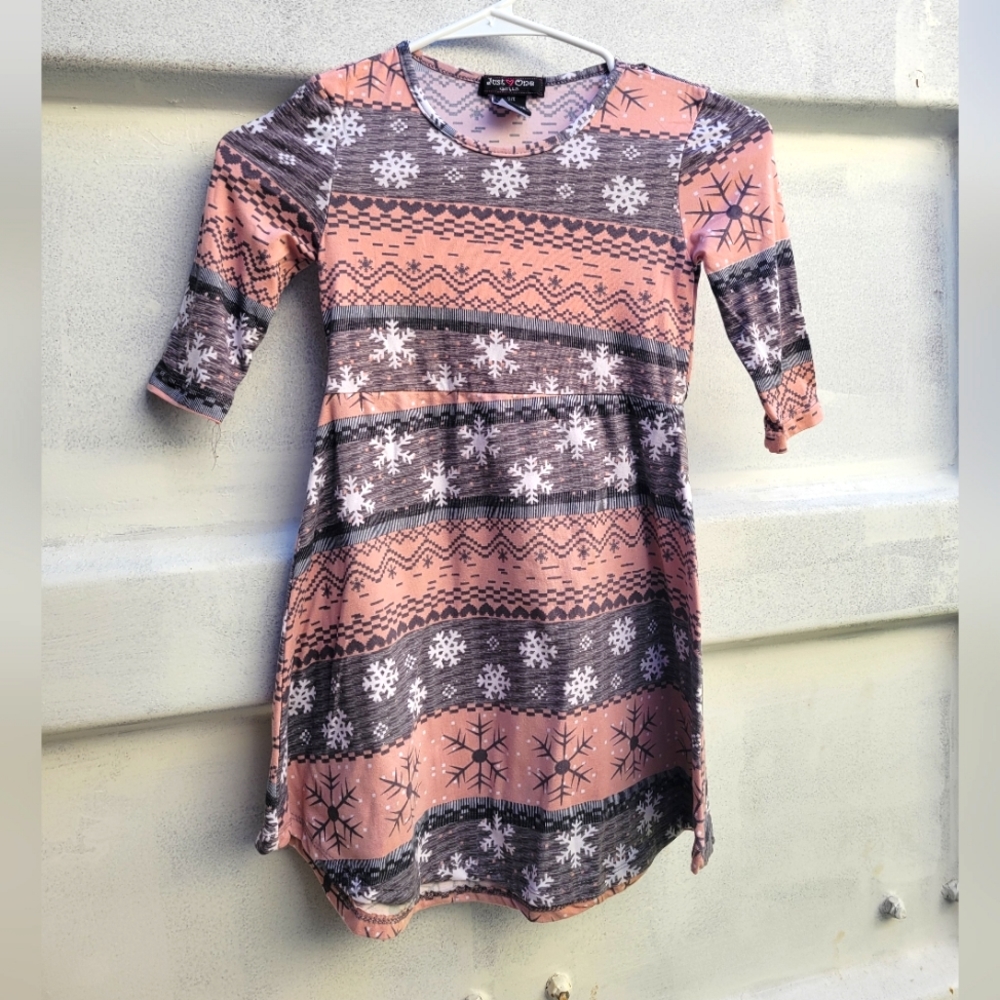 ❤️🩷❤️ Just One Girls snow flake pattern print winter dress large 6x